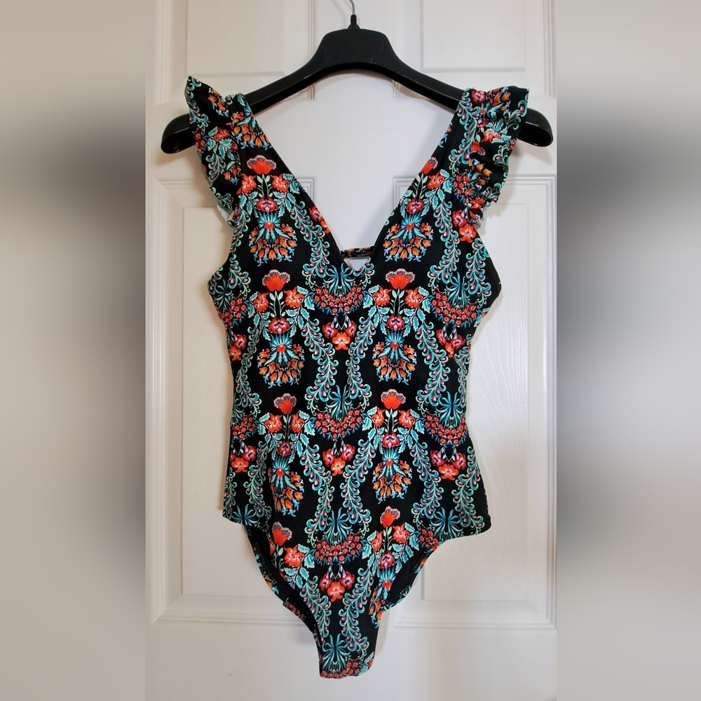 Jessica Simpson Black Camisole with Teal & Coral Floral Print
